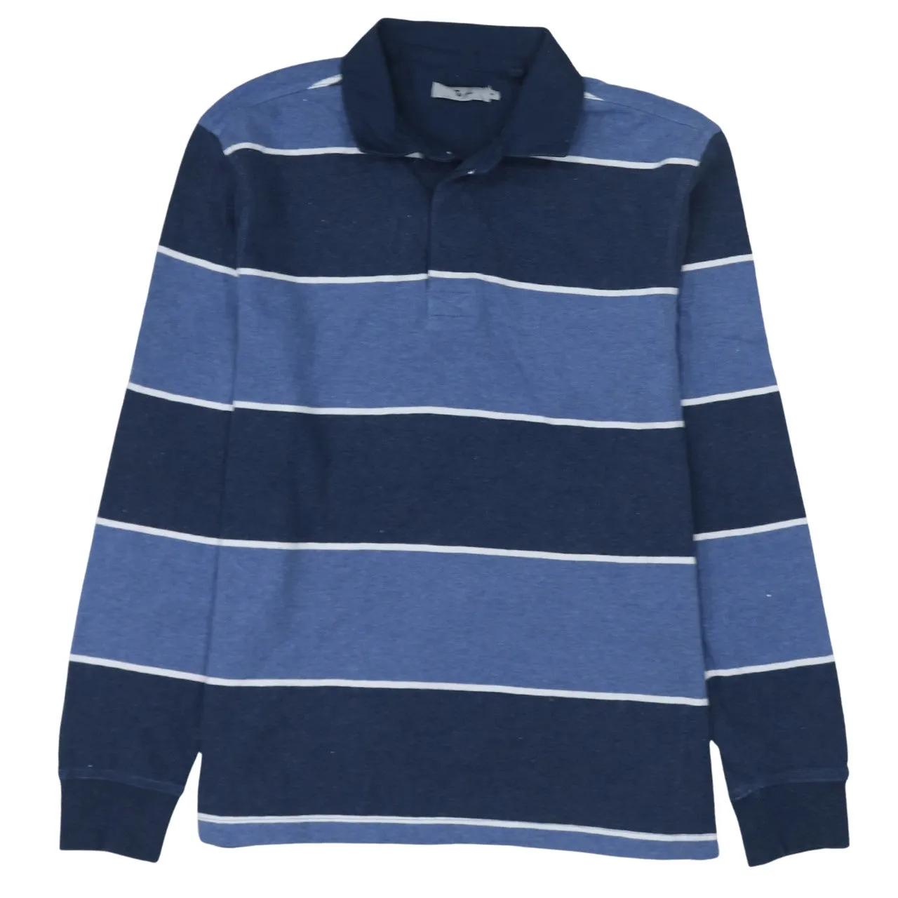 Retro 90's Long Sleeve Quarter Button Polo Shirt Medium Navy Blue sold by Vintage Club