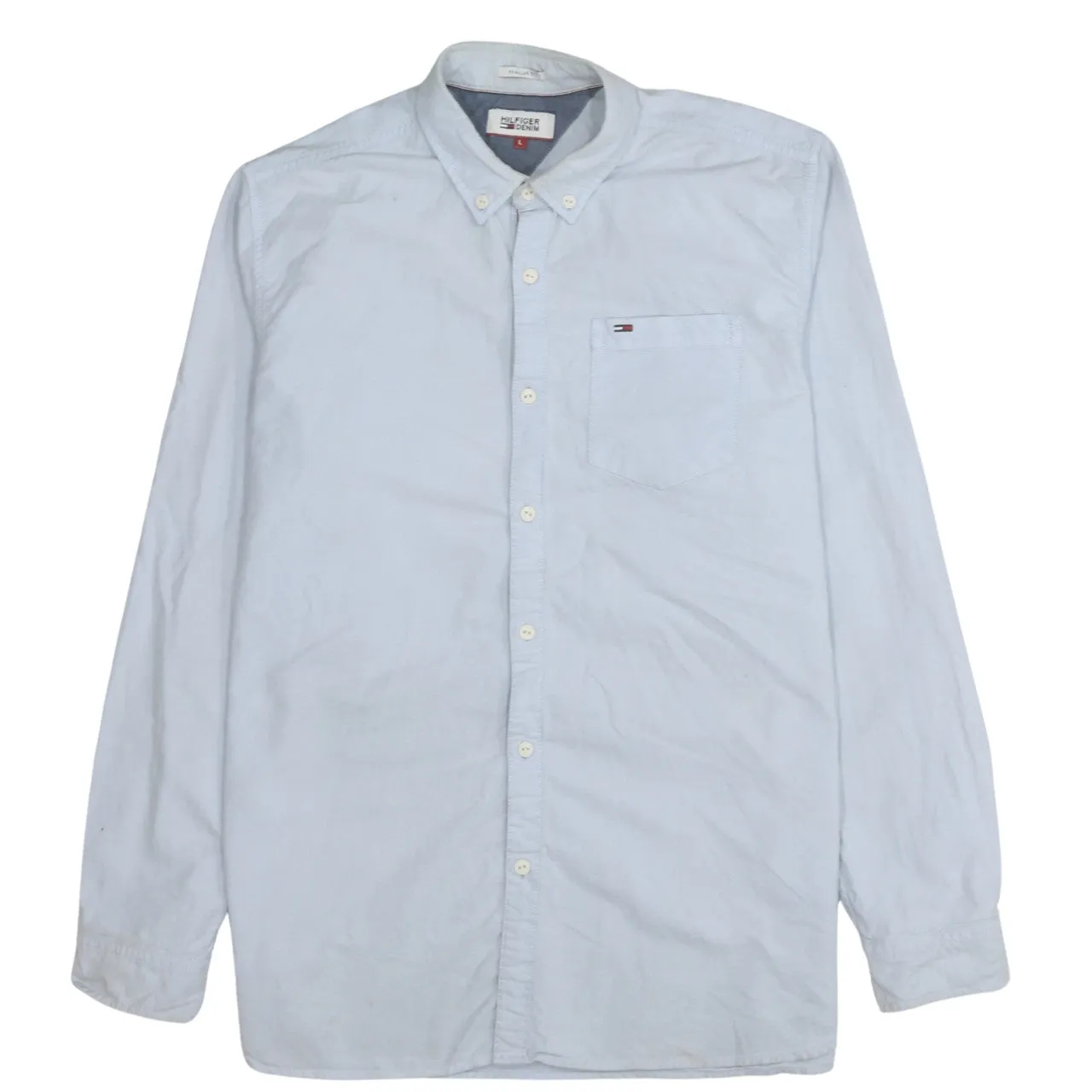 Tommy Hilfiger 90's Long Sleeve Button Up Shirt Large Blue sold by Vintage Club