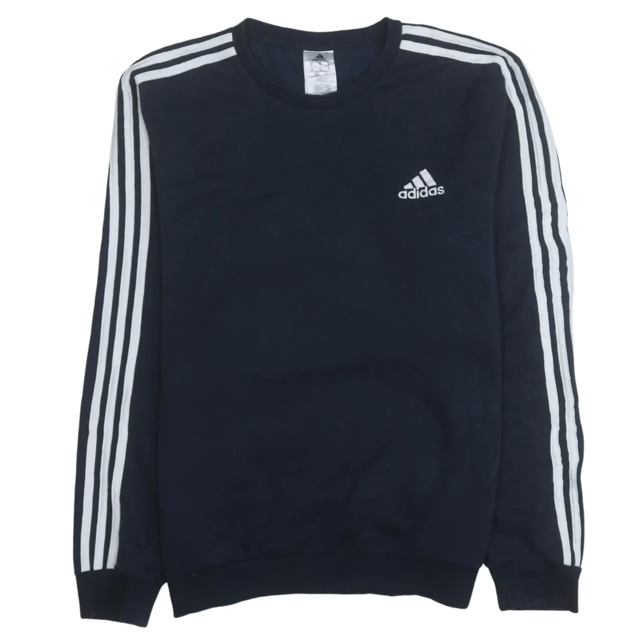 Adidas 90's Striped Sleeve Crew Neck Sweatshirt Medium Navy Blue sold by Vintage Club