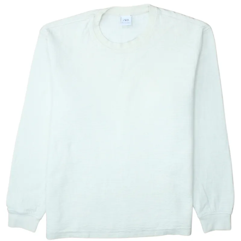 Zara 90's Plain Crew Neck Sweatshirt Small White sold by Vintage Club