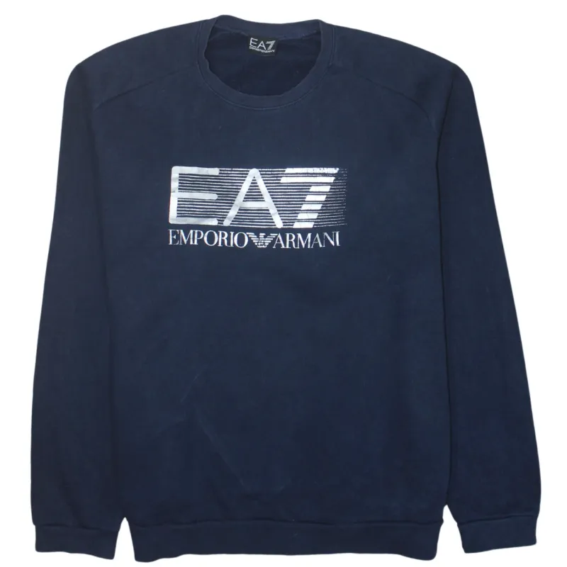 Emporio Armani 90's Spellout Crew Neck Sweatshirt Large Navy Blue made by Emporio Armani