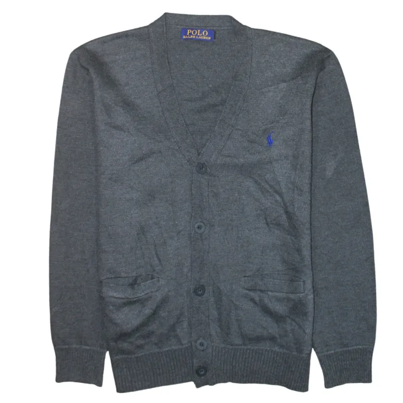 Polo Ralph Lauren 90's Button Up V Neck Sweatshirt Medium Grey made by Polo by Ralph Lauren