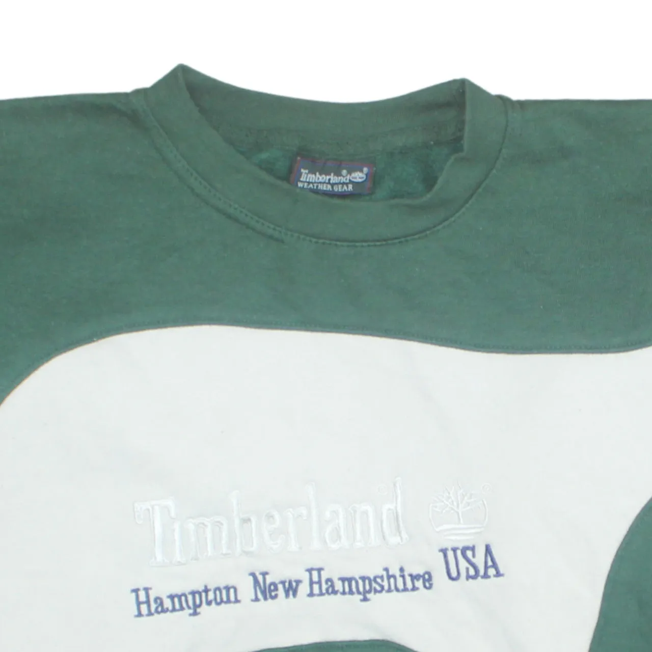 Timberland Green White Sweatshirt Men's XLarge Embroidered Chest Logo Colour Block Pullover Jumper sold by Vintage Club product image thumbnail 3