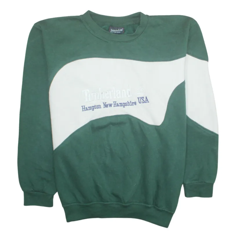 Timberland Green White Sweatshirt Men's XLarge Embroidered Chest Logo Colour Block Pullover Jumper made by Timberland