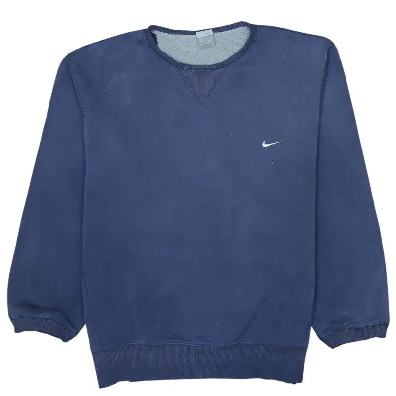 Nike Navy Blue Sweatshirt Men's Large Embroidered Swoosh Crewneck Pullover Fleece Top made by Nike