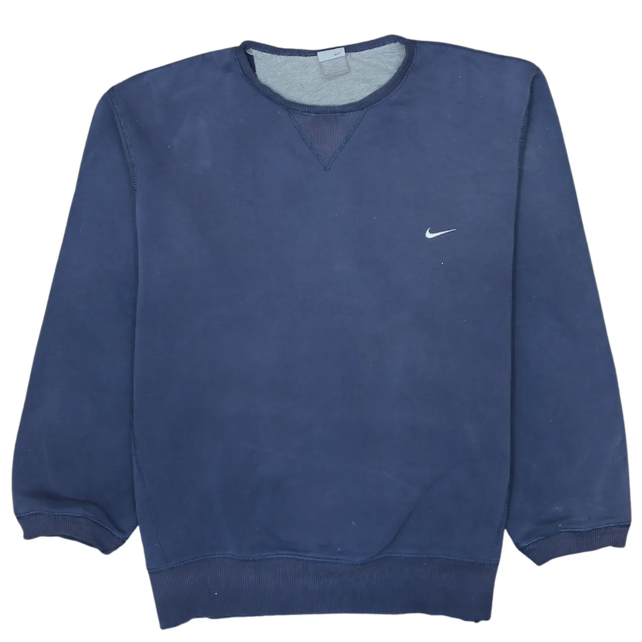 Nike Navy Blue Sweatshirt Men's Large Embroidered Swoosh Crewneck Pullover Fleece Top sold by Vintage Club