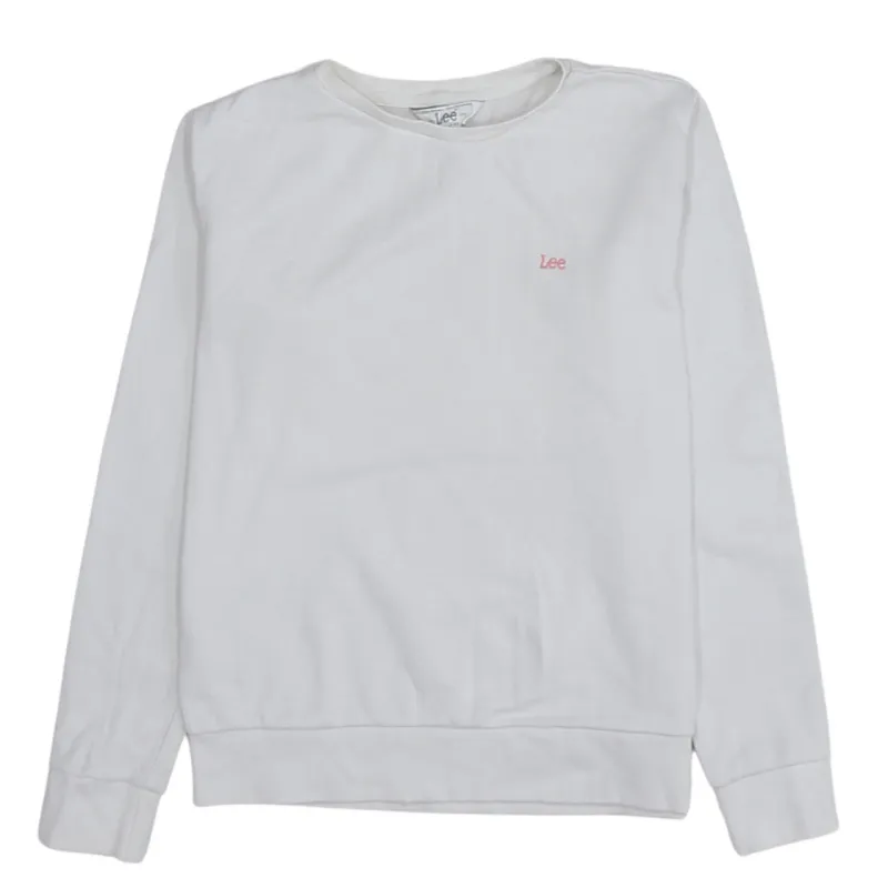 Lee White Sweatshirt Men's Small Embroidered Chest Logo Crewneck Pullover Jumper made by Lee