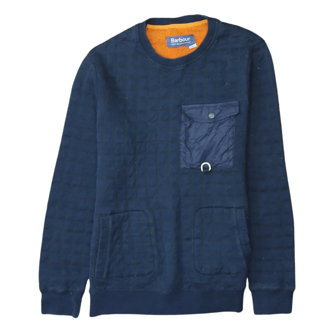Barbour Navy Blue Sweatshirt Men's Small Quilted Pocket Crewneck Pullover Top sold by Vintage Club