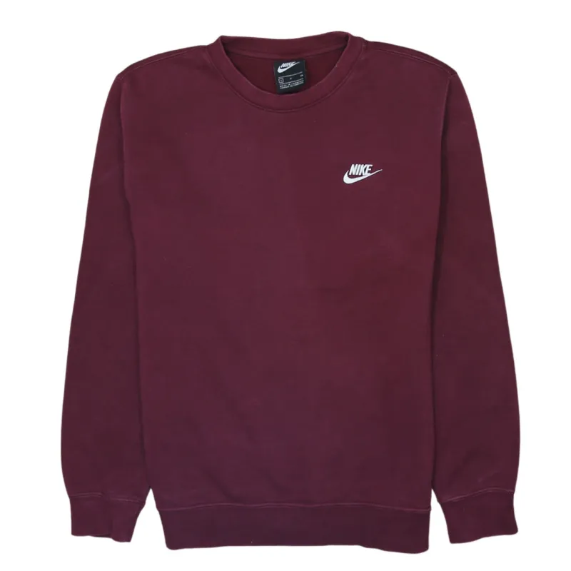 Nike Burgundy Red Sweatshirt Men's Small Embroidered Swoosh Logo Crewneck Pullover Fleece Top made by Nike