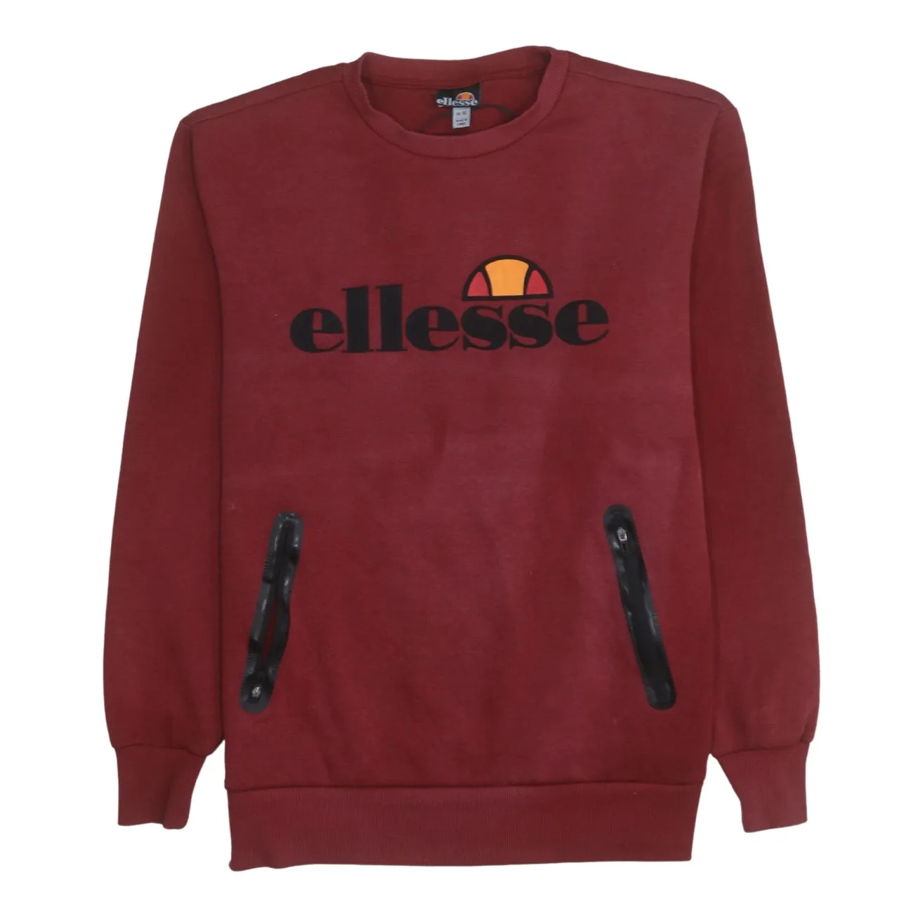 Ellesse 90's Spellout Crew Neck Sweatshirt Medium Burgundy Red sold by Vintage Club