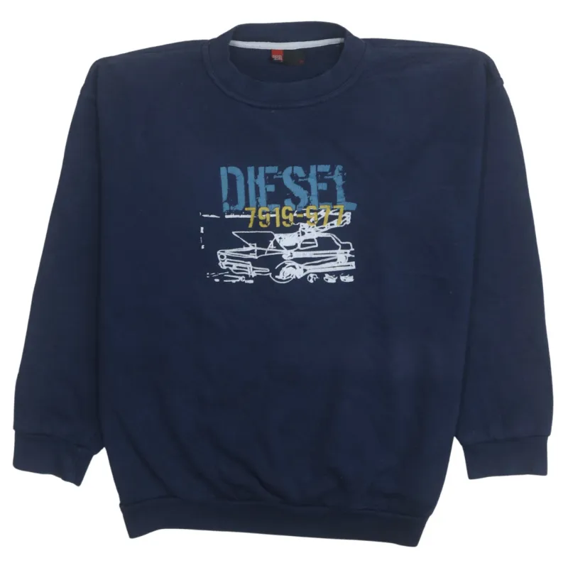 Diesel 90's Spellout Crew Neck Sweatshirt Large Navy Blue made by Diesel