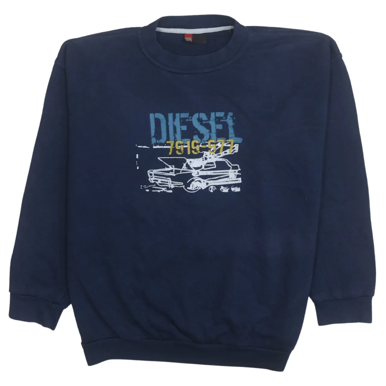 Diesel 90's Spellout Crew Neck Sweatshirt Large Navy Blue sold by Vintage Club