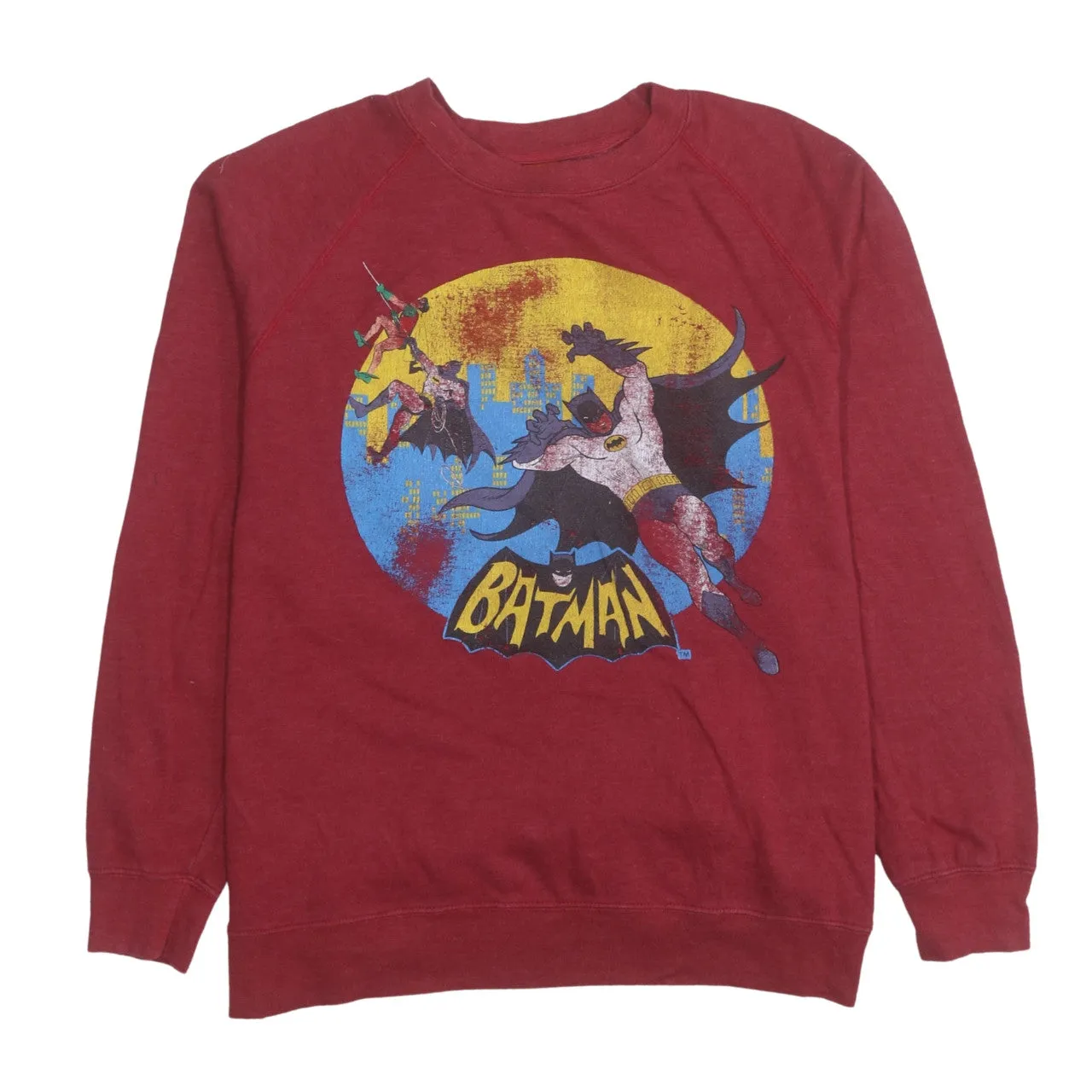 Batman 90's Spellout Crew Neck Sweatshirt Medium Red sold by Vintage Club