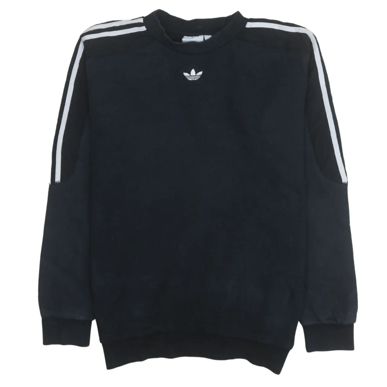 Adidas 90's Striped Sleeve Crew Neck Sweatshirt Small Black sold by Vintage Club
