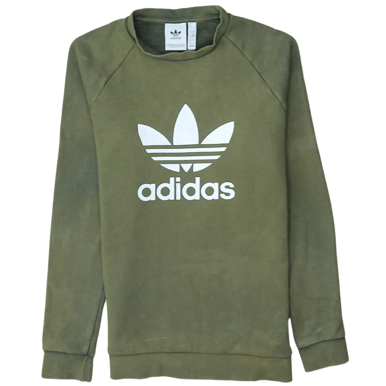 Adidas Olive Green Sweatshirt Men's XSmall Printed Trefoil Logo Crewneck Pullover Top sold by Vintage Club