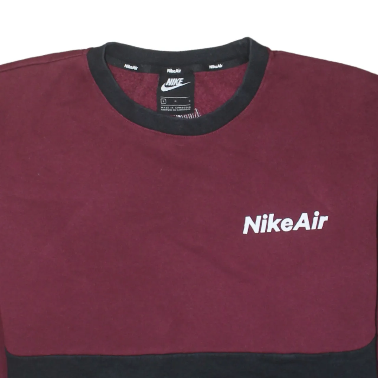 Nike Burgundy Black Sweatshirt Men's Large Nike Air Printed Logo Crewneck Pullover Fleece Top sold by Vintage Club product image thumbnail 3