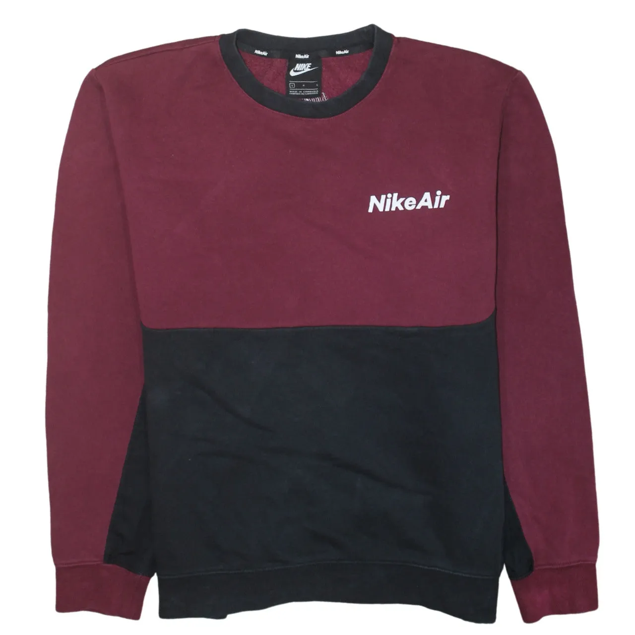 Nike Burgundy Black Sweatshirt Men's Large Nike Air Printed Logo Crewneck Pullover Fleece Top sold by Vintage Club
