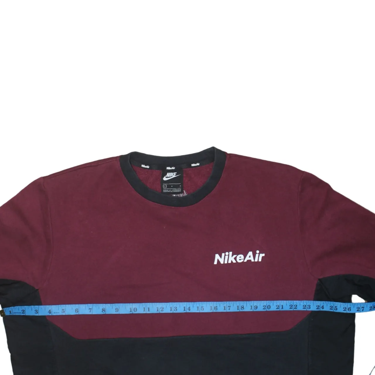 Nike Burgundy Black Sweatshirt Men's Large Nike Air Printed Logo Crewneck Pullover Fleece Top sold by Vintage Club product image thumbnail 5