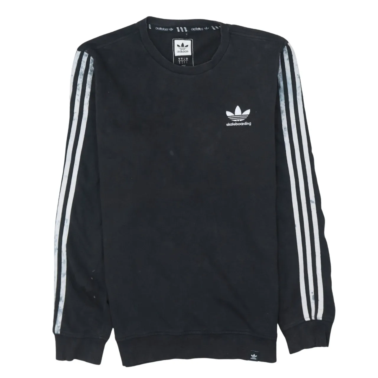 Adidas 90's Striped Sleeve Crew Neck Sweatshirt Small Black sold by Vintage Club