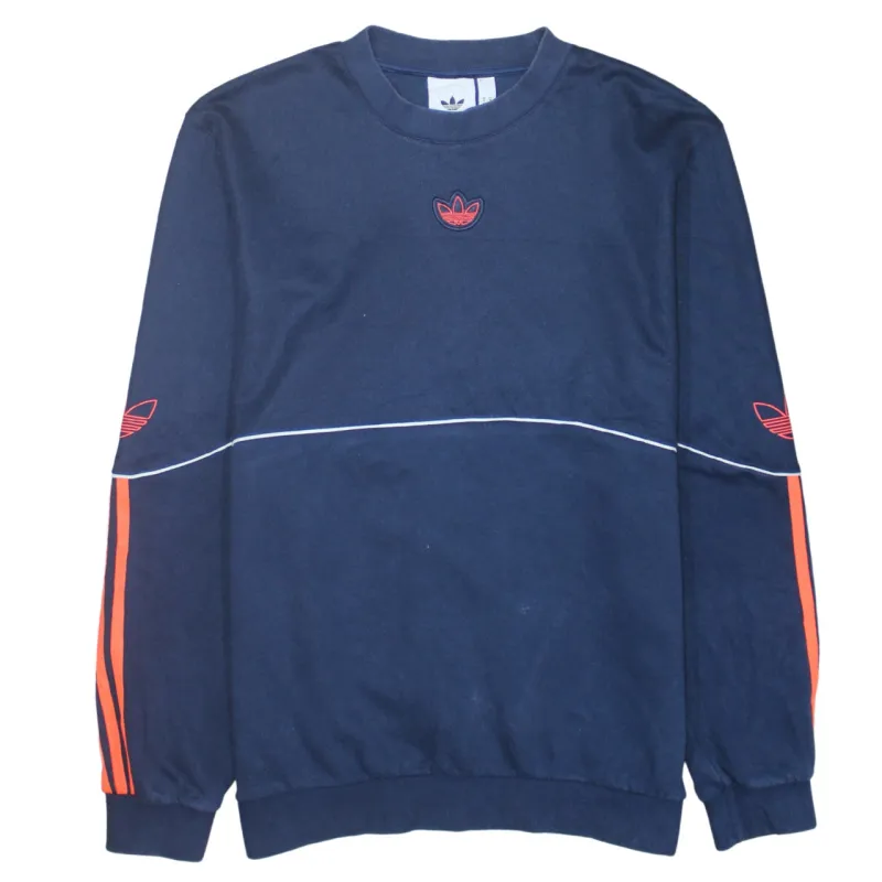 Adidas 90's Striped Sleeve Crew Neck Sweatshirt Medium Navy Blue sold by Vintage Club