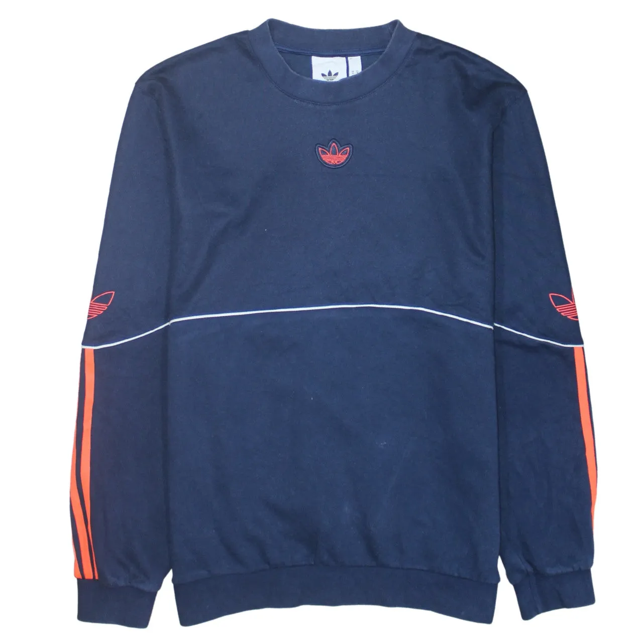 Adidas 90's Striped Sleeve Crew Neck Sweatshirt Medium Navy Blue sold by Vintage Club