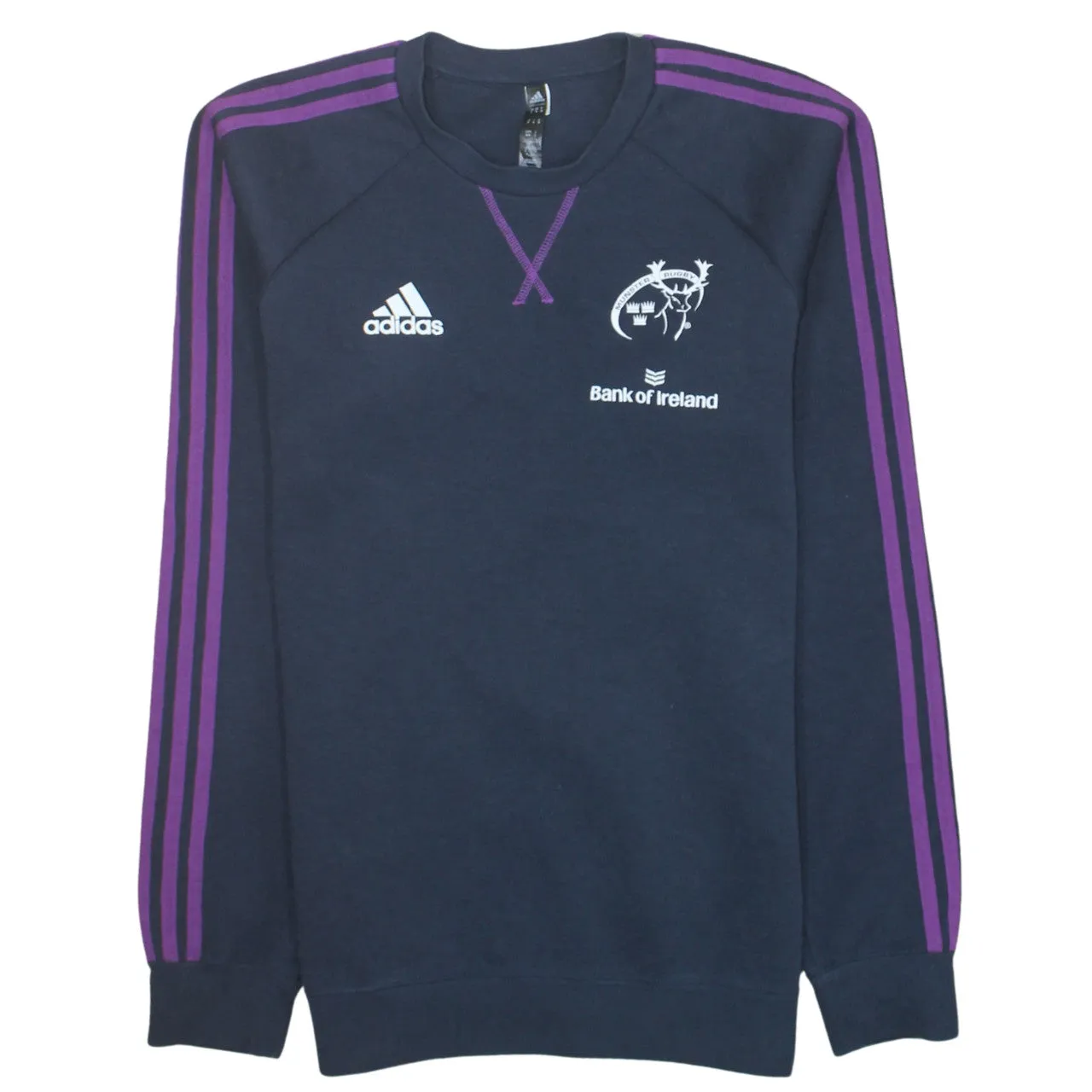 Adidas 90's Striped Sleeve Crew Neck Sweatshirt Medium Navy Blue sold by Vintage Club