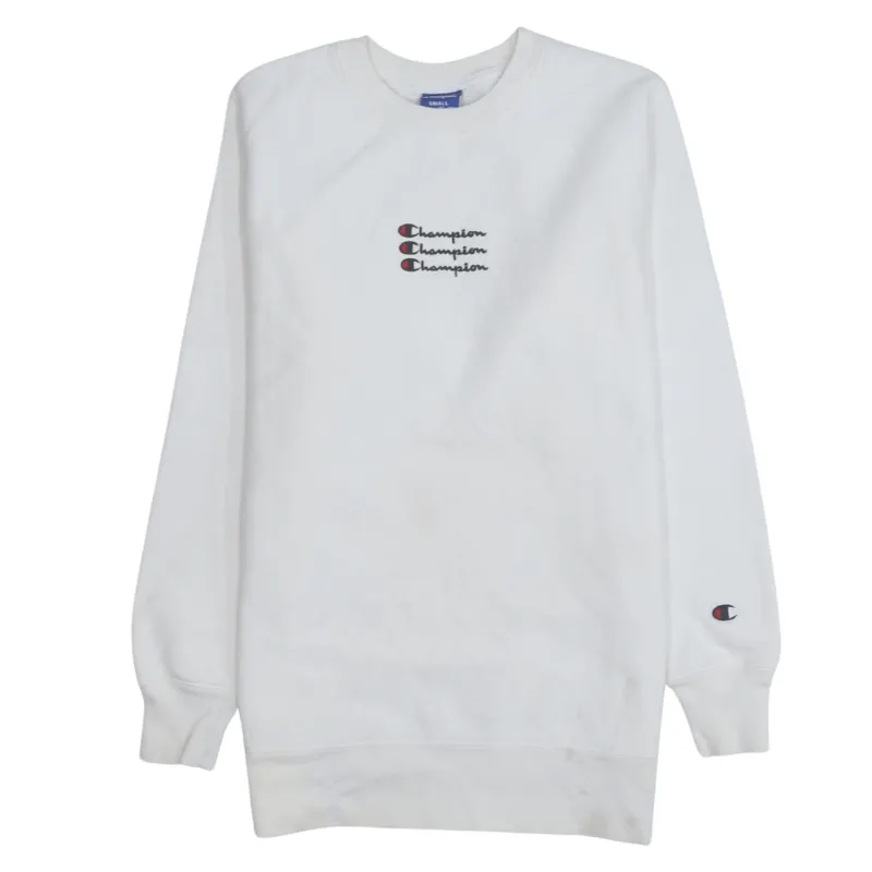 Champion White Sweatshirt Men's Small Embroidered Triple Logo Crewneck Pullover Fleece Top sold by Vintage Club