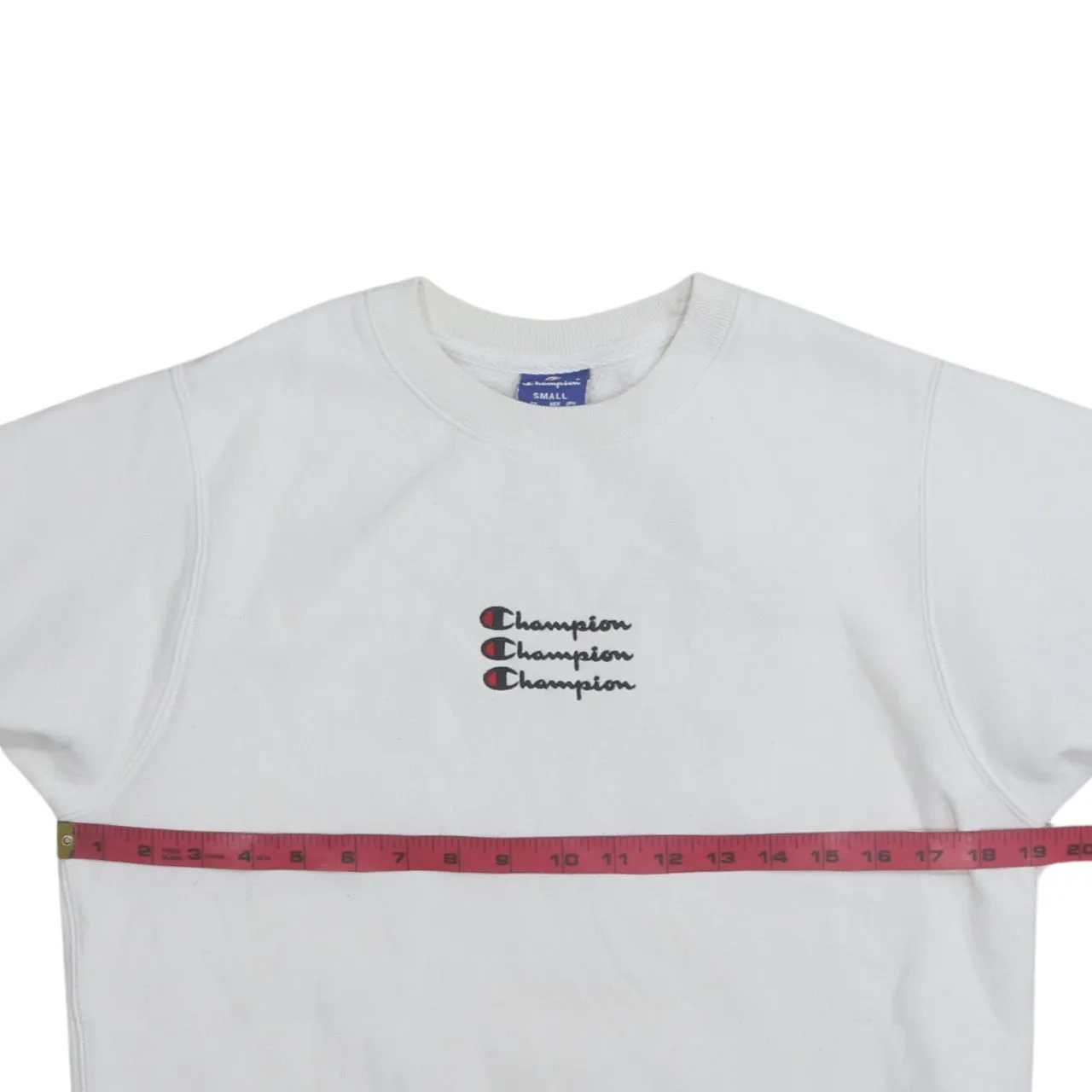 Champion White Sweatshirt Men's Small Embroidered Triple Logo Crewneck Pullover Fleece Top sold by Vintage Club product image thumbnail 5