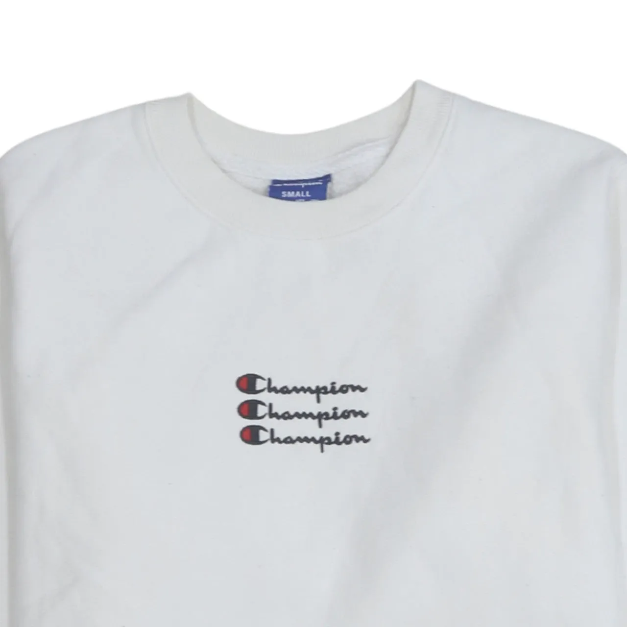 Champion White Sweatshirt Men's Small Embroidered Triple Logo Crewneck Pullover Fleece Top sold by Vintage Club product image thumbnail 3