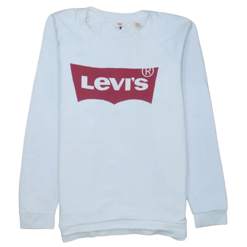 Levi's White Sweatshirt Men's Small Red Batwing Printed Logo Crewneck Pullover Fleece Top made by Levi's