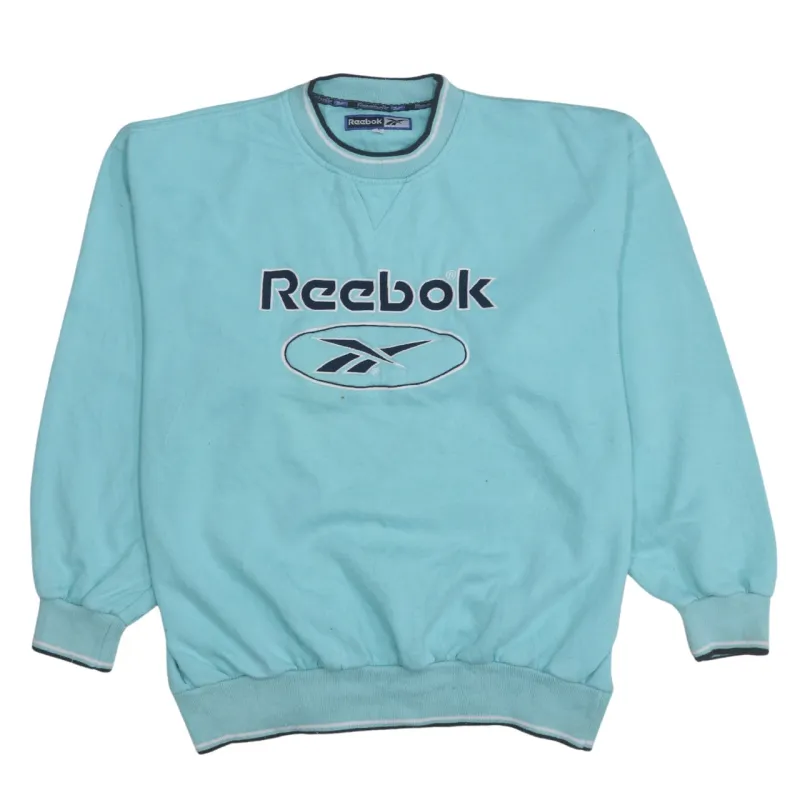 Reebok 90's Spellout Crew Neck Sweatshirt Large Blue sold by Vintage Club