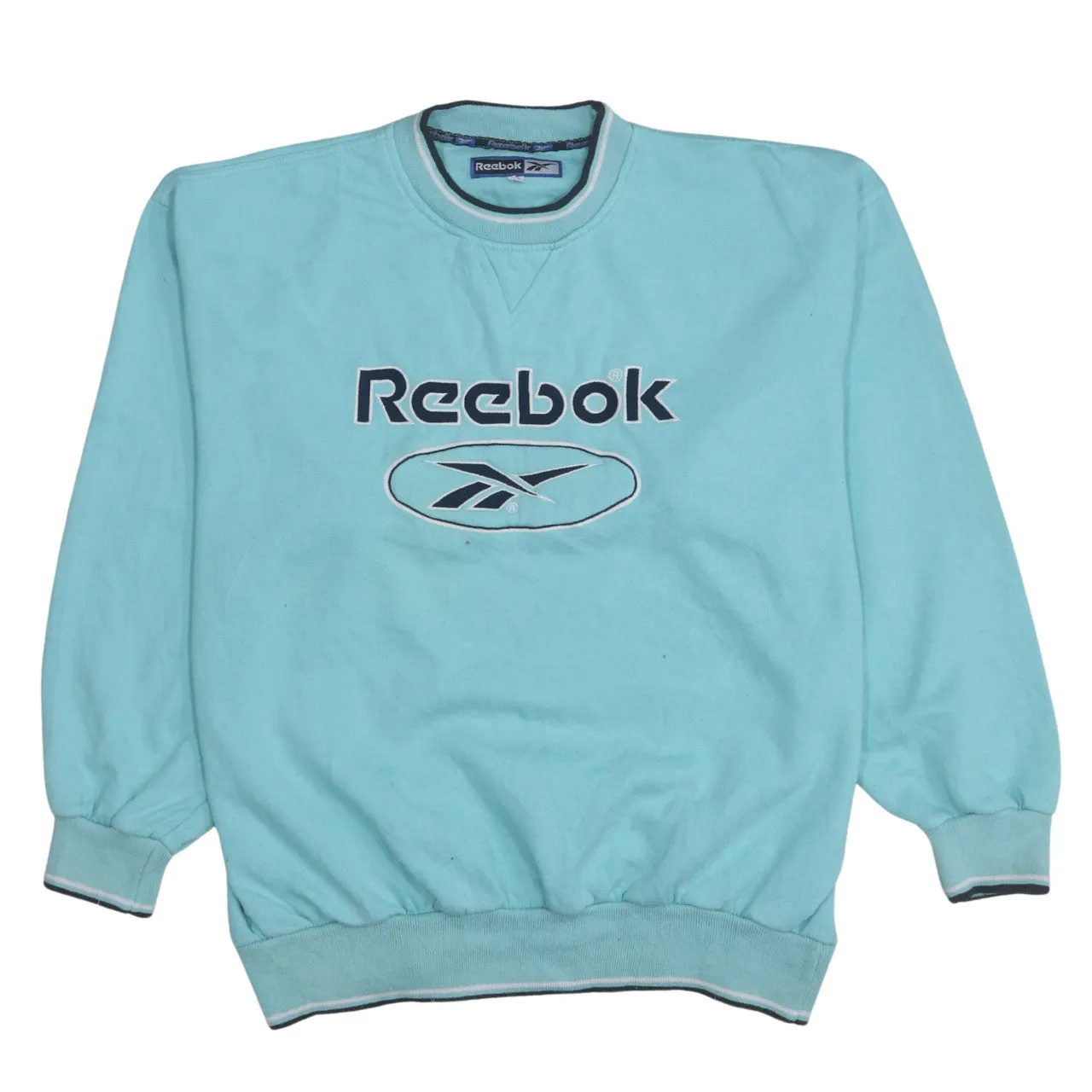 Reebok 90's Spellout Crew Neck Sweatshirt Large Blue sold by Vintage Club