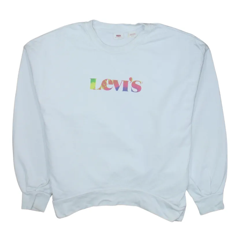 Levi's Pale Blue Sweatshirt Men's Small Printed Rainbow Logo Crewneck Pullover Fleece Top made by Levi's