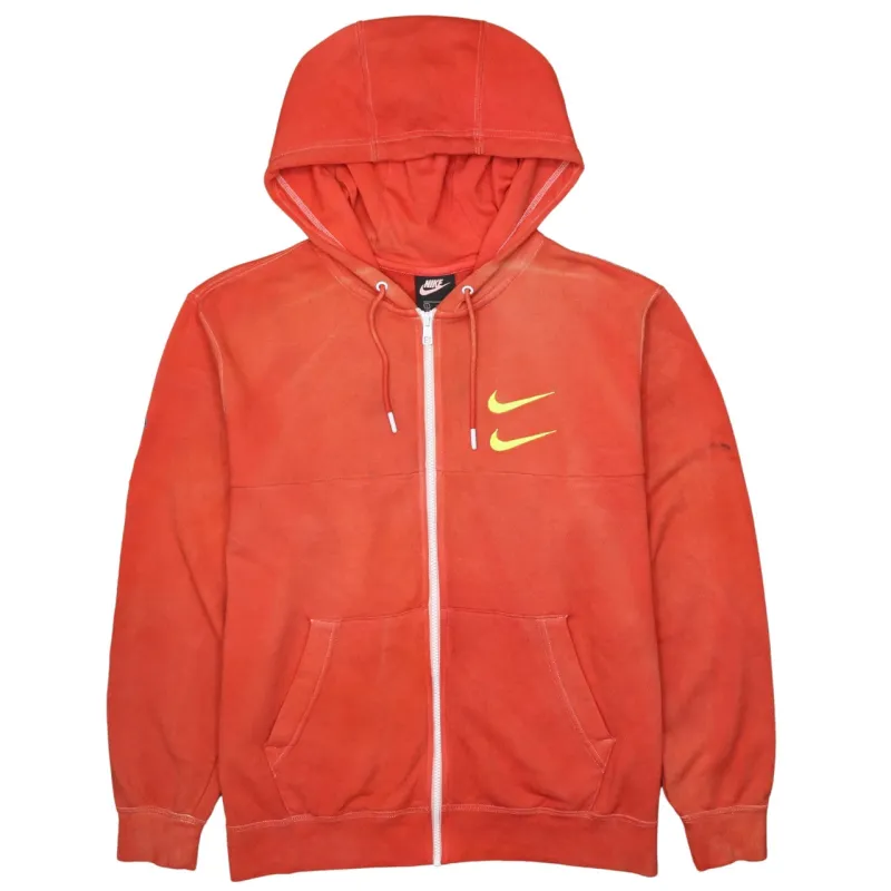 Nike Orange Full Zip Hoodie Men’s Large Printed Swoosh Logos Drawstring Pockets Sweatshirt made by Nike