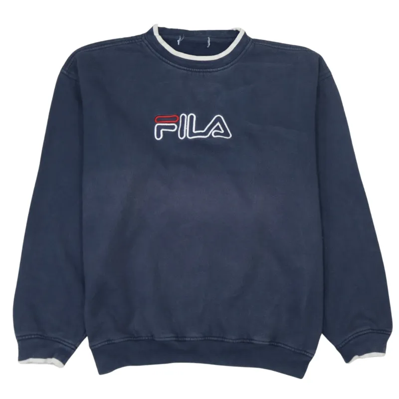Fila Women's Large Navy Crewneck Sweatshirt Embroidered Logo Jumper made by Fila