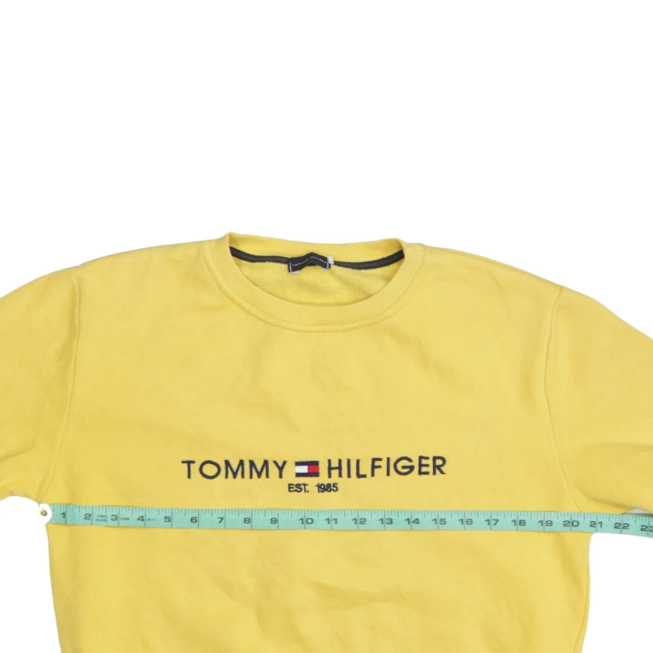 Tommy Hilfiger Yellow Sweatshirt Women's Medium Embroidered Chest Logo Ribbed Crewneck Pullover sold by Vintage Club product image thumbnail 5
