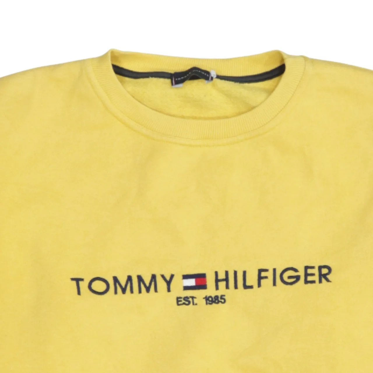 Tommy Hilfiger Yellow Sweatshirt Women's Medium Embroidered Chest Logo Ribbed Crewneck Pullover sold by Vintage Club product image thumbnail 3