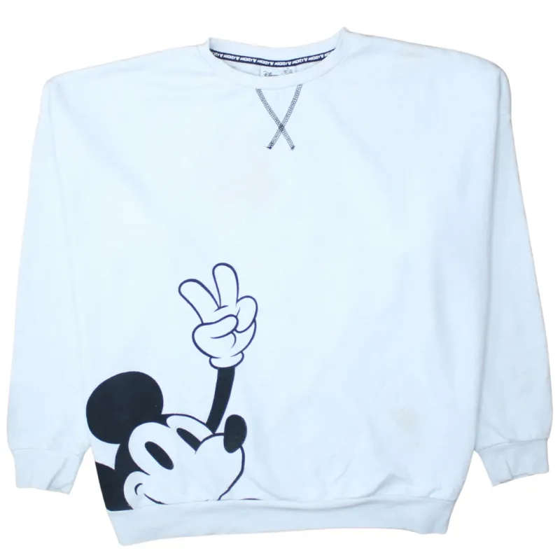 Disney White Mickey Mouse Sweatshirt Men's XLarge Printed Graphic Crewneck Pullover Fleece Top made by Disney