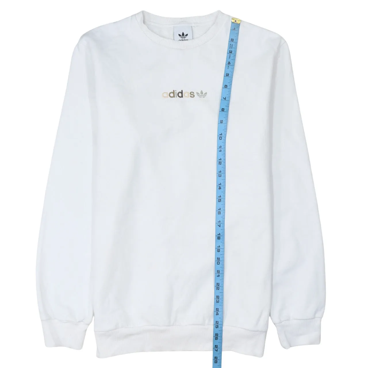 Adidas White Sweatshirt Men's Small Gold Printed Logo Crewneck Pullover Fleece Top sold by Vintage Club product image thumbnail 5