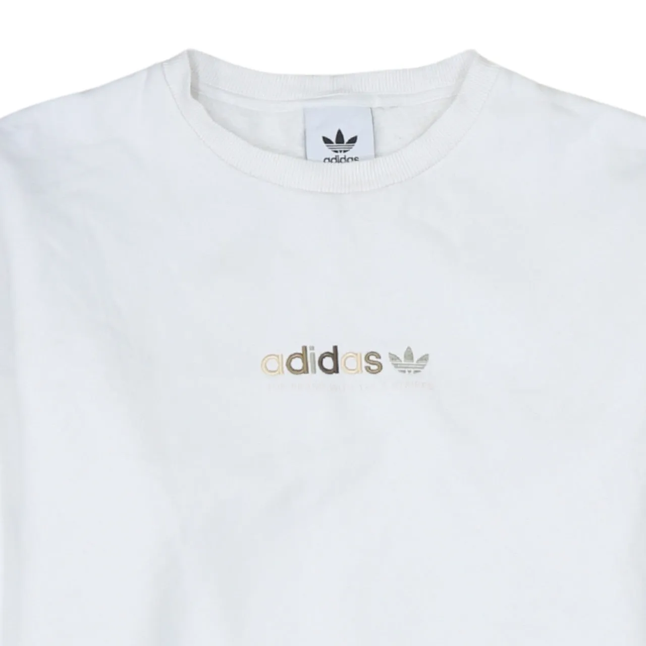 Adidas White Sweatshirt Men's Small Gold Printed Logo Crewneck Pullover Fleece Top sold by Vintage Club product image thumbnail 3