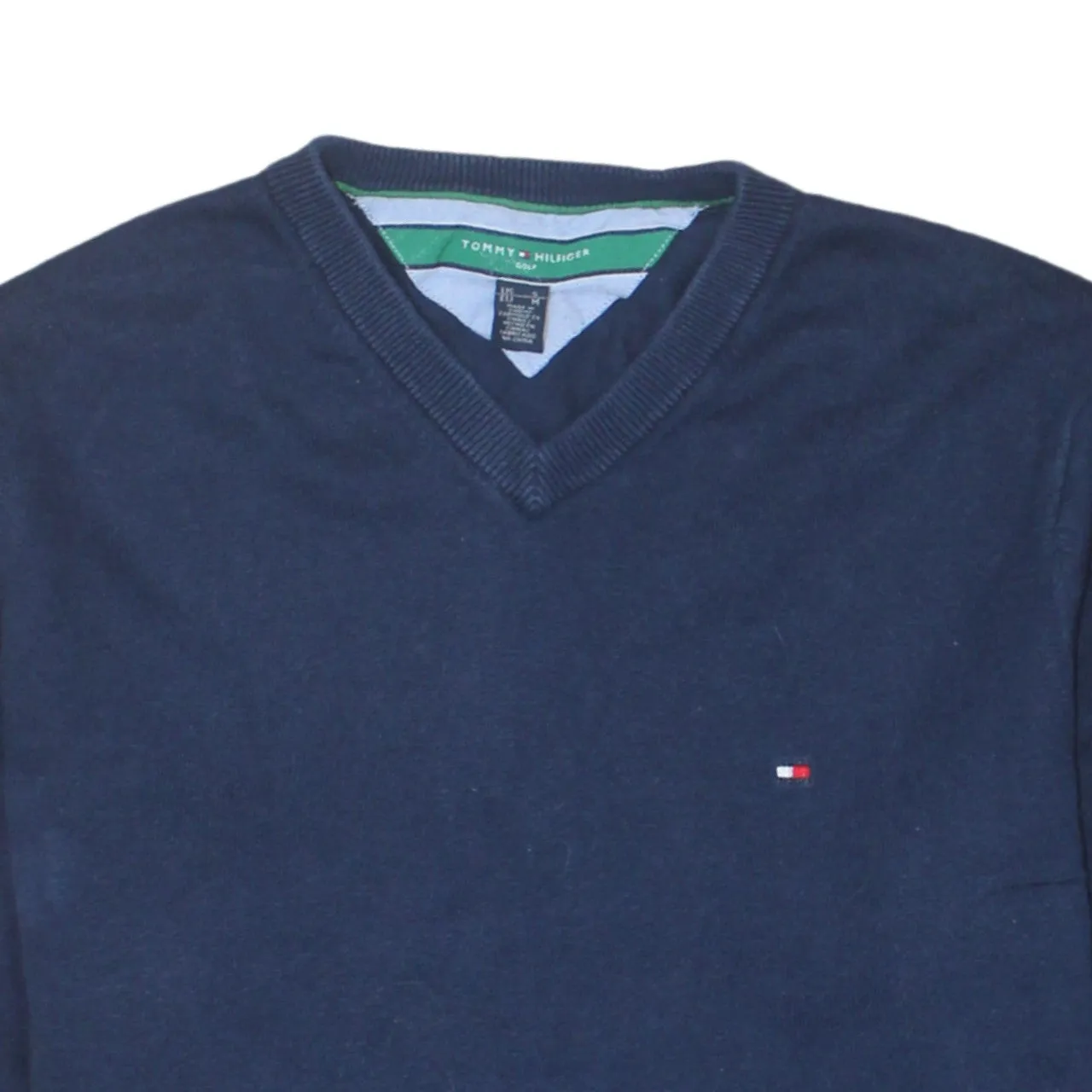 Tommy Hilfiger Navy Blue Jumper Men’s Medium V Neck Embroidered Flag Logo Knit Sweater sold by Vintage Club product image thumbnail 3