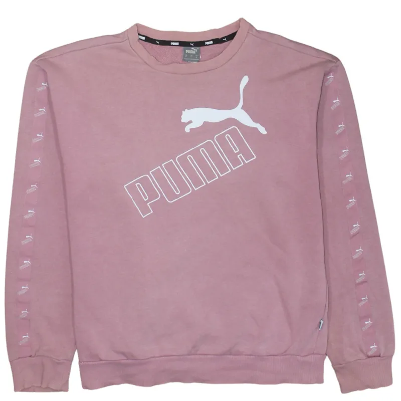 Puma Pink Sweatshirt Men's Medium Printed Big Logo Tape Sleeve Crewneck Pullover Top made by Puma