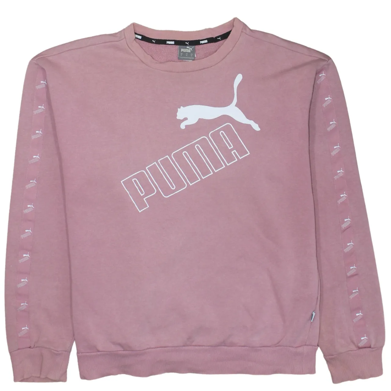 Puma Pink Sweatshirt Men's Medium Printed Big Logo Tape Sleeve Crewneck Pullover Top sold by Vintage Club