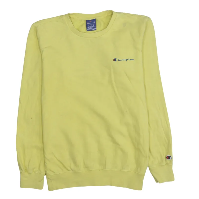 Champion Yellow Sweatshirt Men's XSmall Embroidered Chest Logo Cuff Badge Fleece Pullover made by Champion