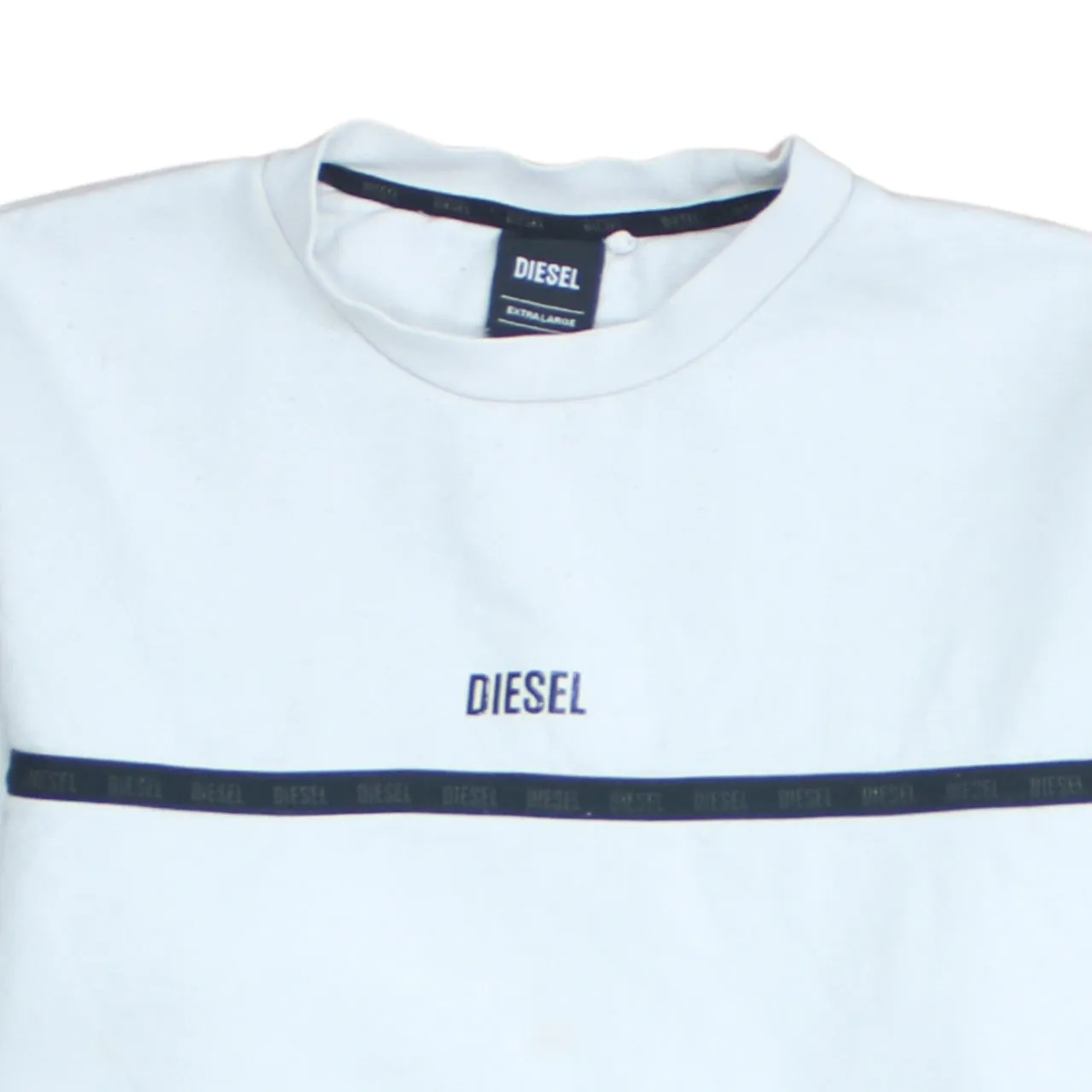 Diesel White Sweatshirt Men's XLarge Embroidered Logo Chest Tape Crewneck Pullover sold by Vintage Club product image thumbnail 3