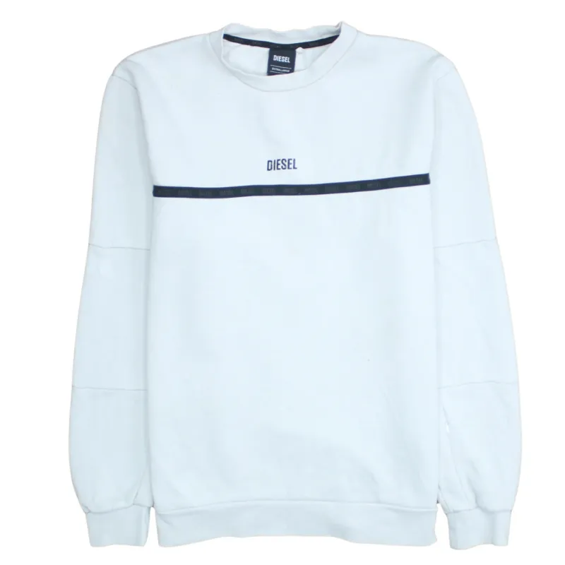Diesel White Sweatshirt Men's XLarge Embroidered Logo Chest Tape Crewneck Pullover made by Diesel