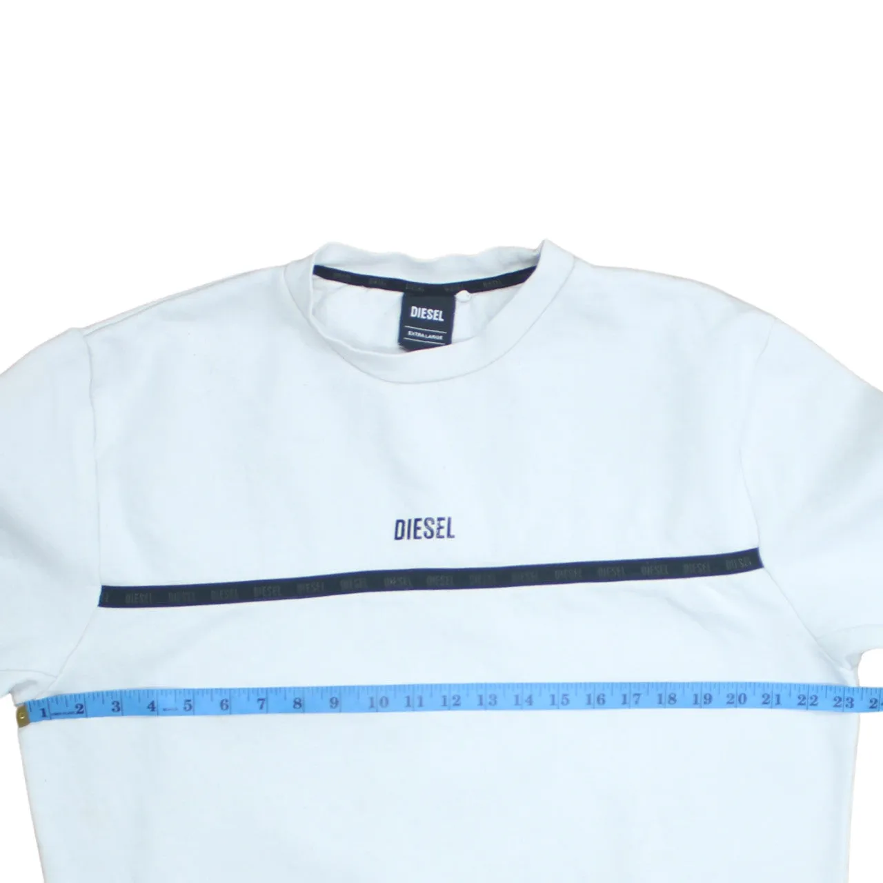 Diesel White Sweatshirt Men's XLarge Embroidered Logo Chest Tape Crewneck Pullover sold by Vintage Club product image thumbnail 5