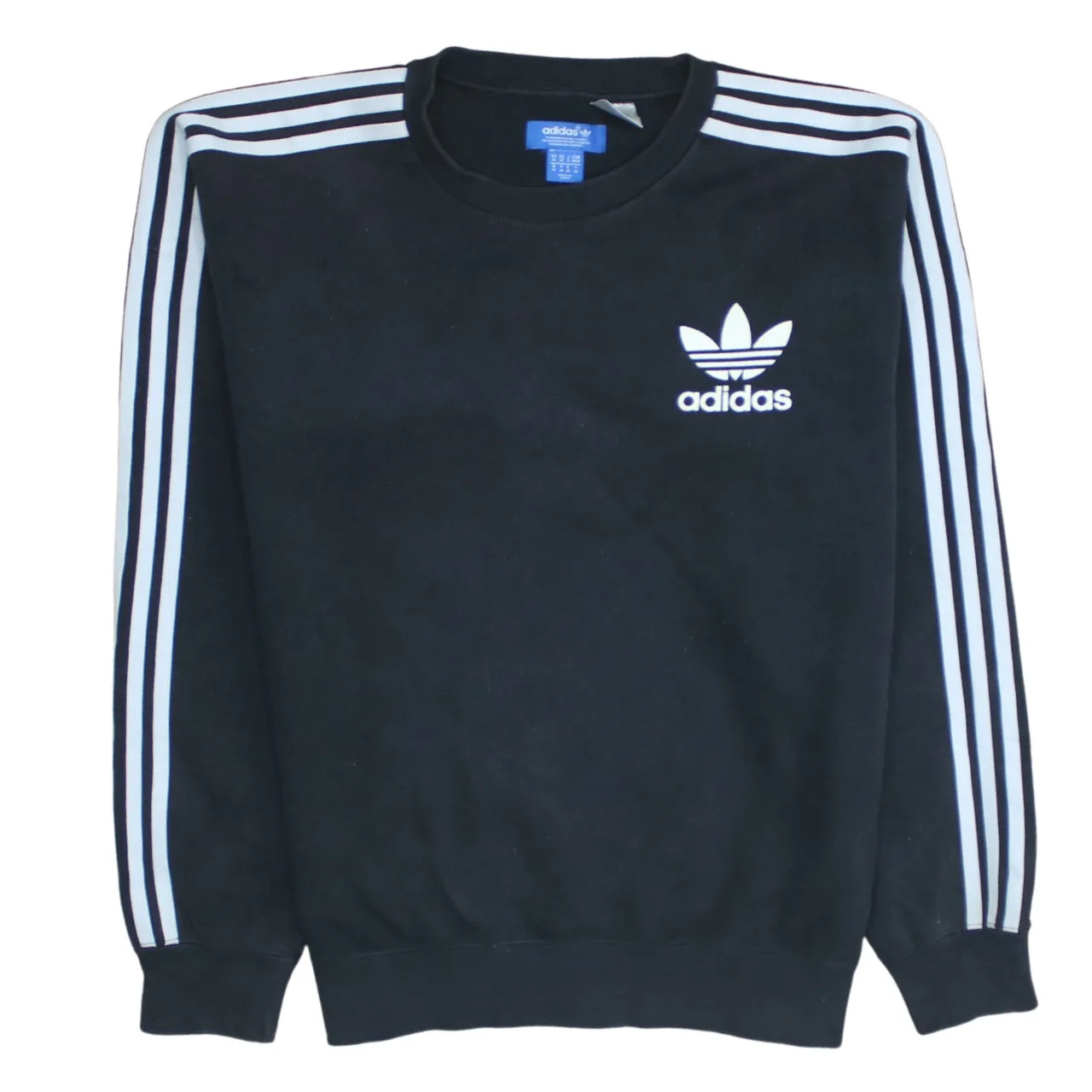 Adidas Black Sweatshirt Men's Medium Trefoil Logo Three Stripe Sleeve Pullover Top sold by Vintage Club