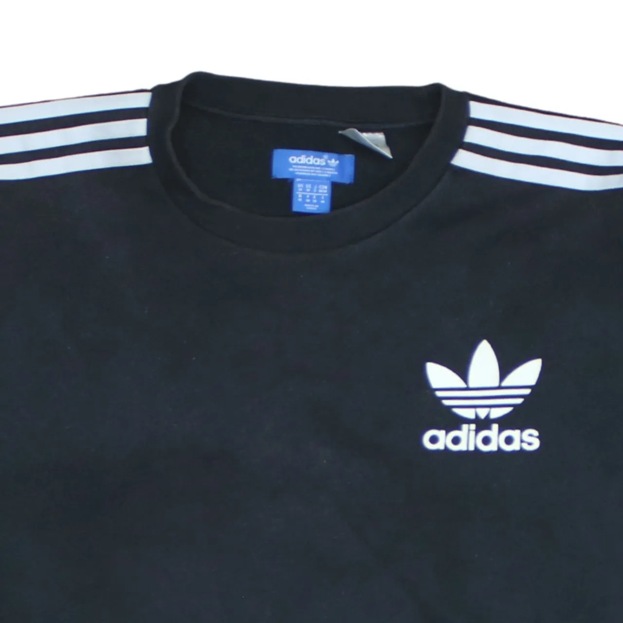 Adidas Black Sweatshirt Men's Medium Trefoil Logo Three Stripe Sleeve Pullover Top sold by Vintage Club product image thumbnail 3