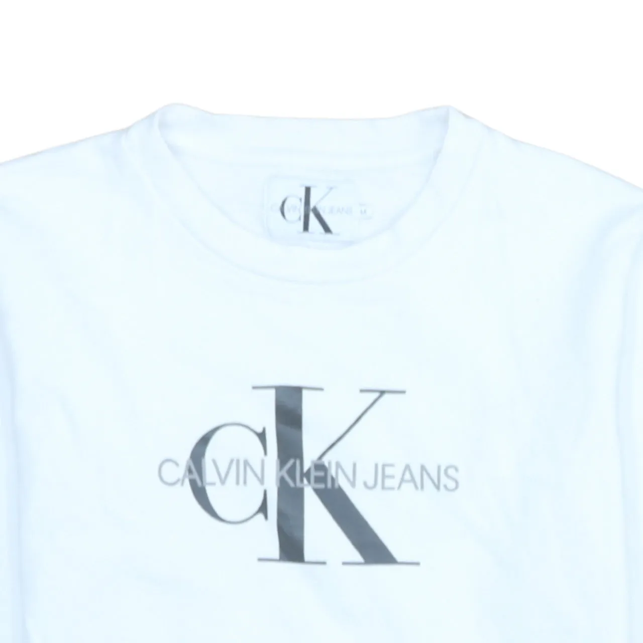 Calvin Klein White Sweatshirt Men's Medium Printed CK Jeans Logo Crewneck Pullover Top sold by Vintage Club product image thumbnail 3